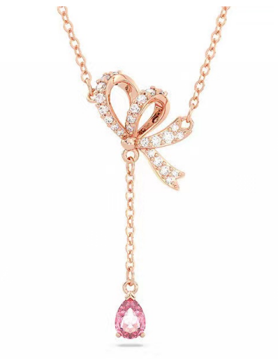 Collar Swarovski Lazo Corazón Pavé Gota Rosa