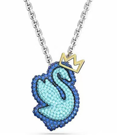 Collar Swarovski Cisne Azul Turquesa Grande Corona