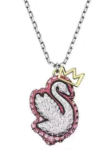 Collar Swarovski Cisne Blanco Contorno Rosa Pequeño