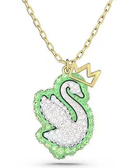 Collar Swarovski Cisne Blanco Contorno Verde Pequeño