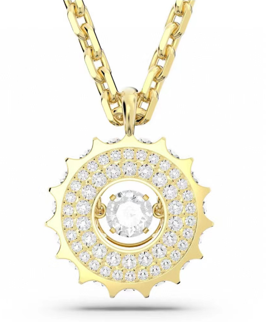 Collar Swarovski medallón sol pavé cristal dorado