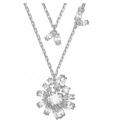 Collar Swarovski flor cristales blancos y acentos colgantes