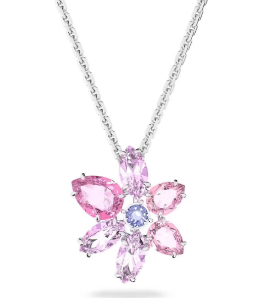 [X428-1] Collar Swarovski flor cristales rosa y violeta