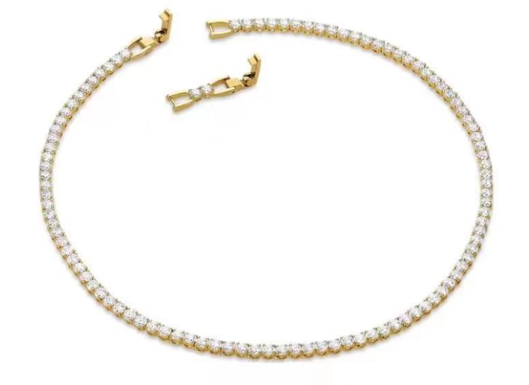 Collar Swarovski tenis cristales blancos tono dorado