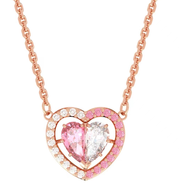 Collar Swarovski corazón bicolor rosa y blanco halo