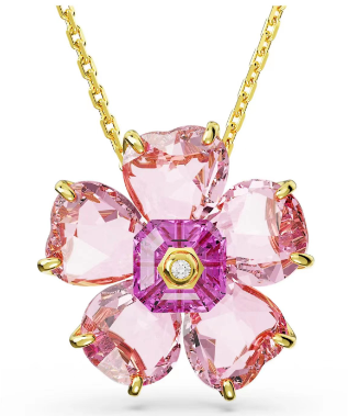 Collar Swarovski flor cinco pétalos cristal rosa centro violeta