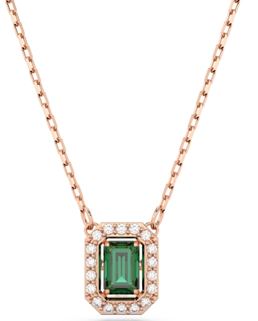 Collar Swarovski colgante cristal verde halo pavé oro rosa