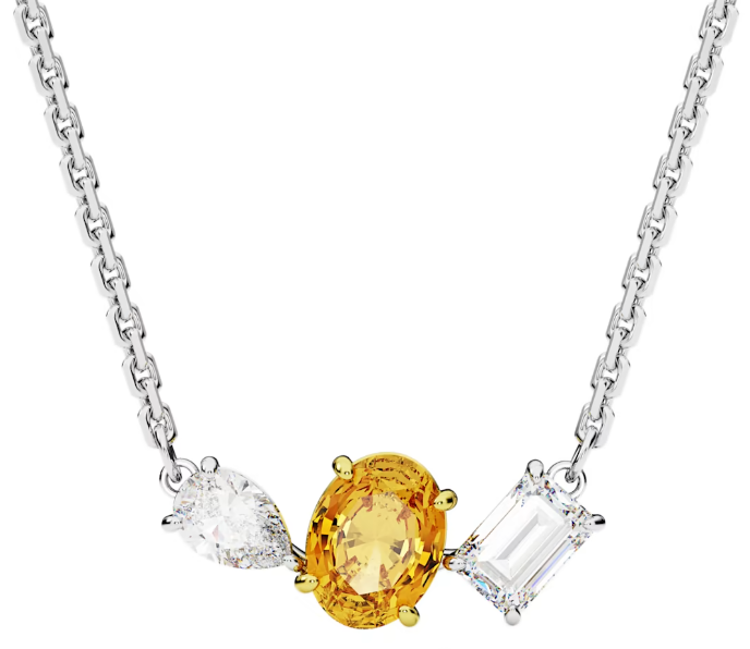 [X450-1] Collar Swarovski tres piedras pera ovalada amarilla y esmeralda