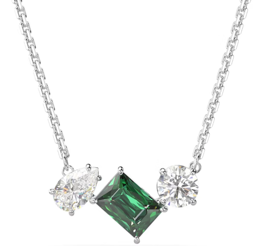 [X450-2] Collar Swarovski tres piedras pera rectángulo verde y redonda