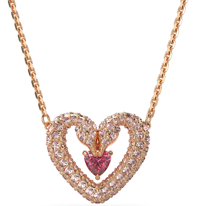Collar Swarovski Corazón Contorno Doble Oro Rosa