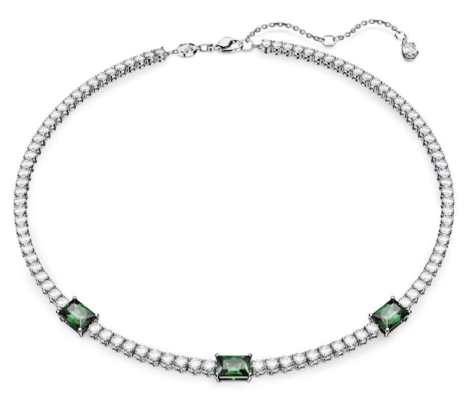 Collar Swarovski Tenis Acento Verde Rodio