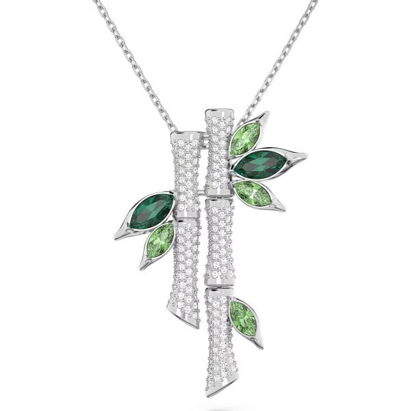Collar Swarovski Hojas de Bambú Verde Rodio