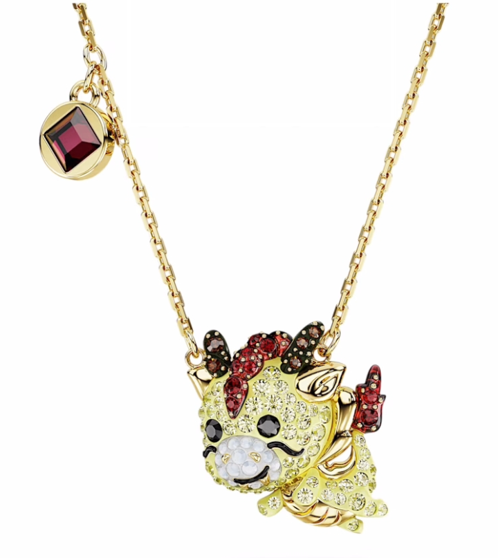 Collar Buey del Zodiaco Chino Pavé Verde Tono Dorado