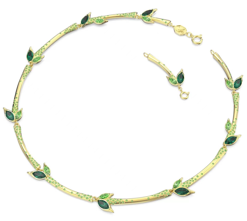 Collar Enredadera Hojas Cristal Verde Tono Dorado