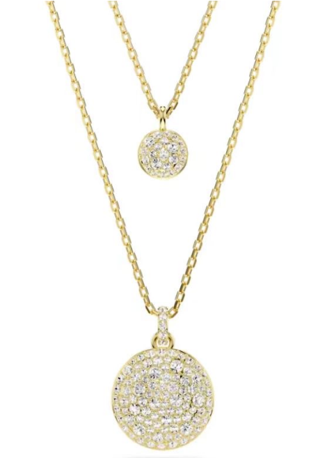 Collar doble capa medallones pavé baño oro