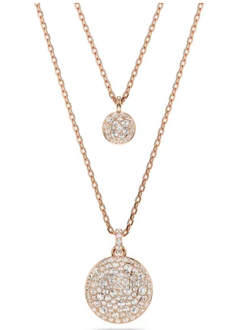 Collar doble capa medallones pavé tono oro rosa