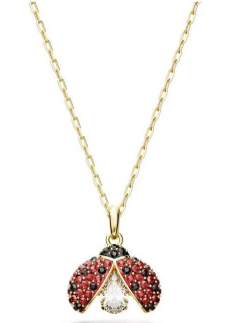 Collar colgante mariquita pavé roja baño oro
