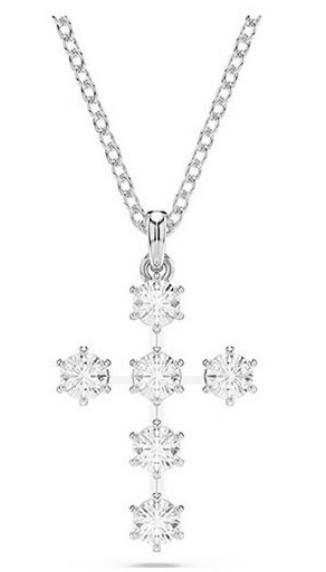 Collar colgante cruz floral pavé rodio