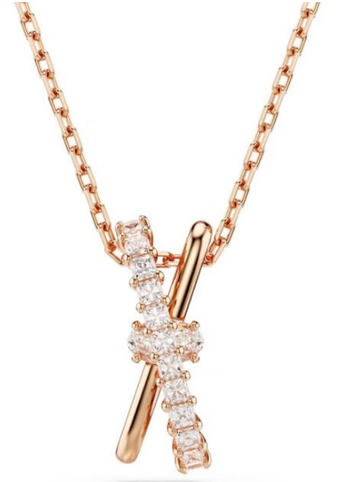 Collar colgante cruzado pavé tono oro rosa