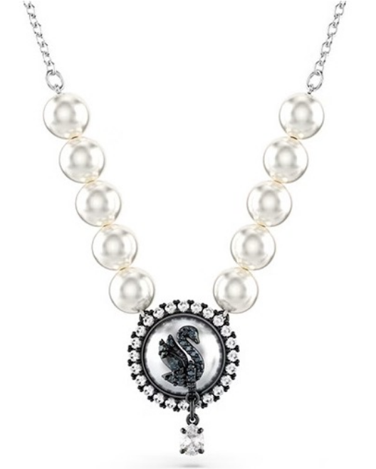 Collar perlas medallón cisne rodio