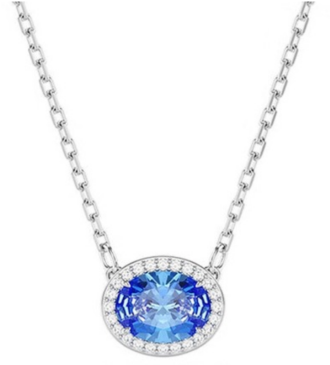 Collar colgante óvalo halo azul rodio