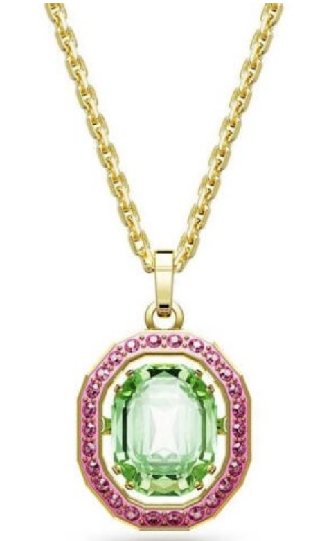 Collar colgante octágono verde halo rosa Millenia baño oro