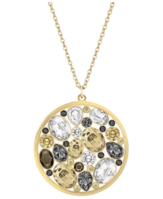 Collar Swarovski Gema Medallón Cristales Mixtos Dorado y Gris