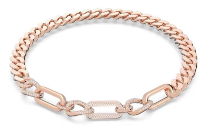 Collar Swarovski Dextera Cadena Barbada y Eslabones Oro Rosa