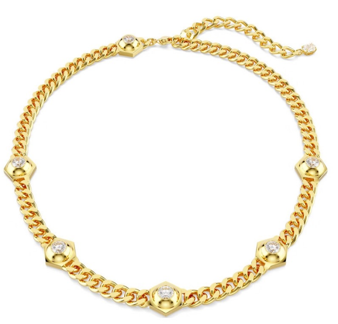 Collar Swarovski Dextera Cadena Hexágonos Cristal Dorado