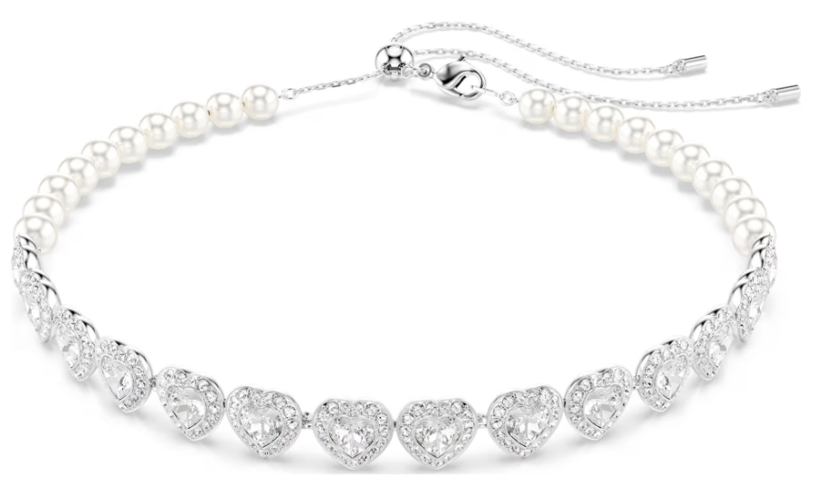 Collar Swarovski Corazones Pavé y Perlas Rodio
