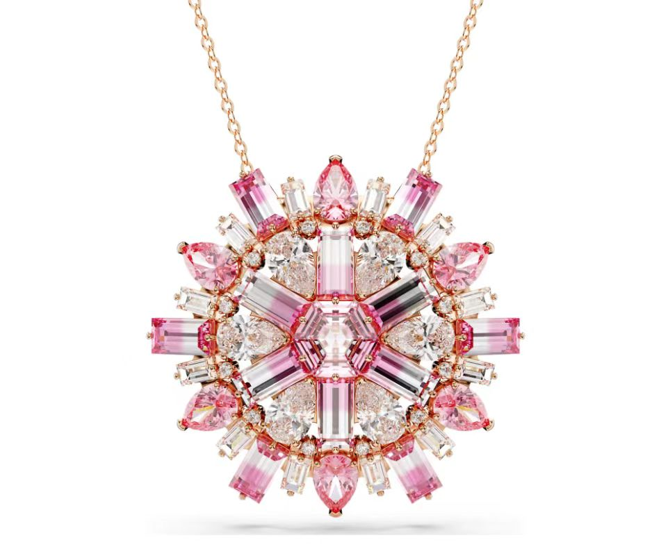 Collar Medallón Rosa Baguette Oro Rosa