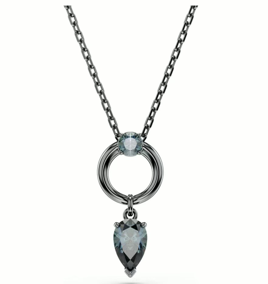Collar Aro Doble Piedra Gris Tono Negro