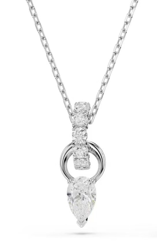 Collar Aro Hilera de Cristales y Gota Pera Blanca