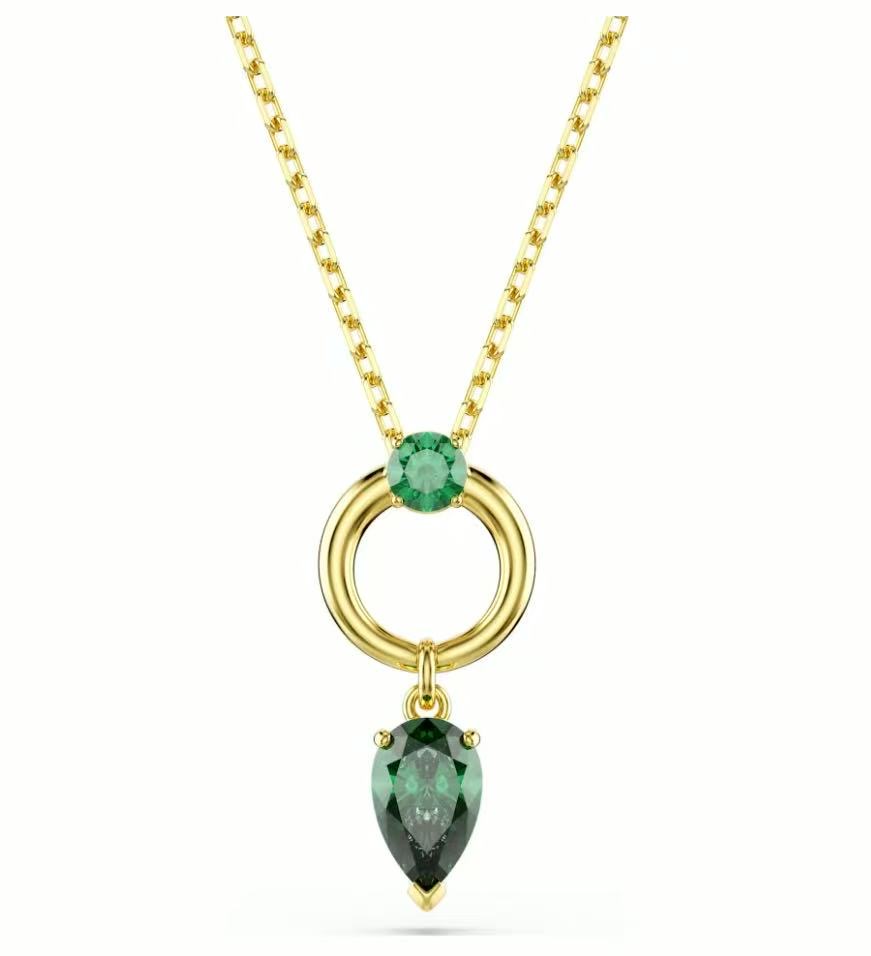 Collar Aro Verde Esmeralda con Gota Pera