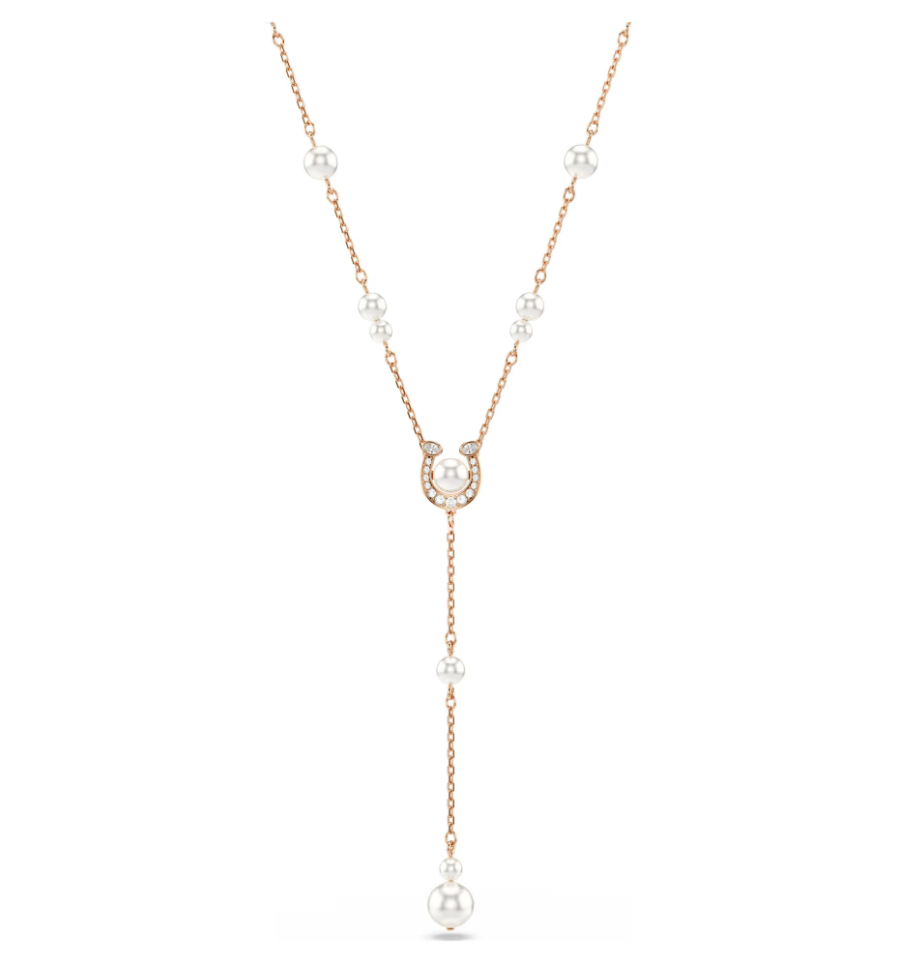 Collar Swarovski Herradura y Perlas Baño Oro Rosa