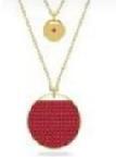 Collar Doble Cadena Disco Pavé Rojo Tono Dorado