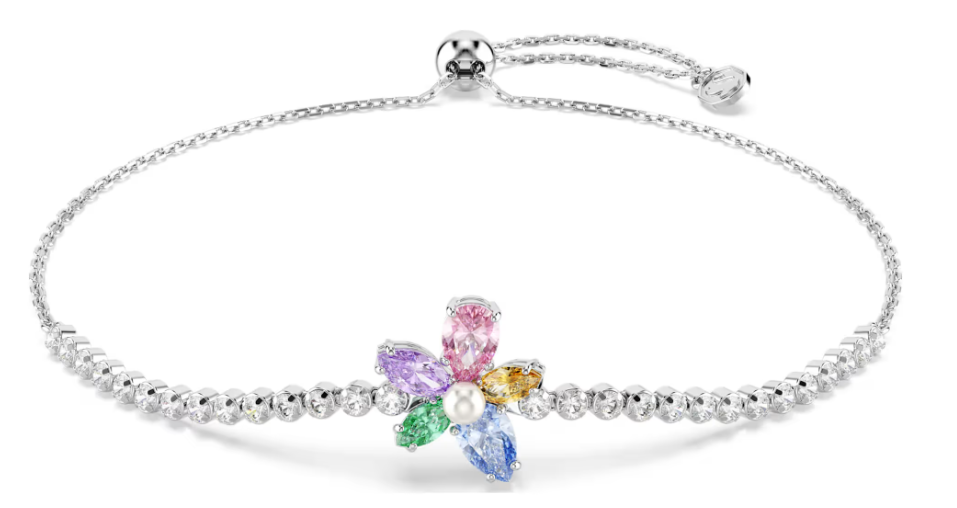 [A359] Brazalete Swarovski Gema Flor Multicolor y Perla