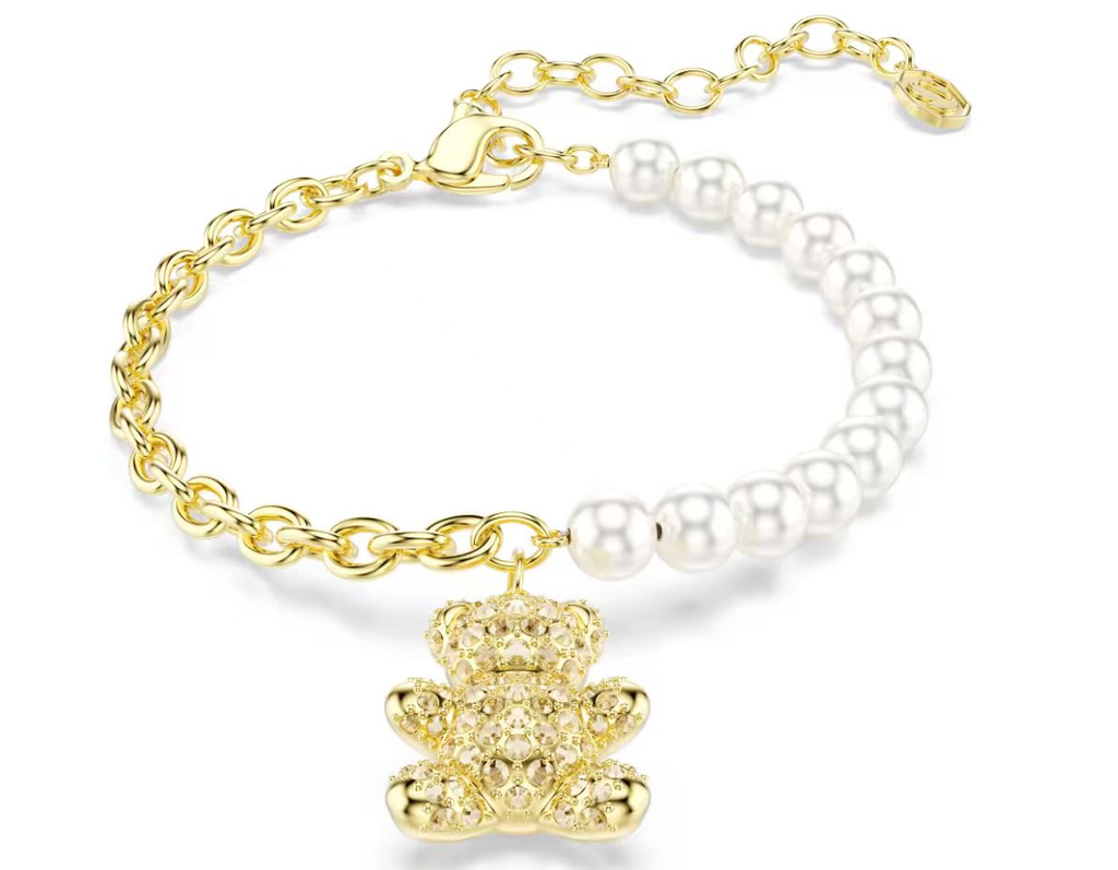 Brazalete Swarovski Osito Teddy pavé champán y perlas