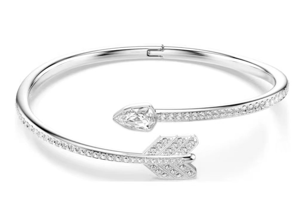 Brazalete Swarovski flecha abierta cristal pera plateado