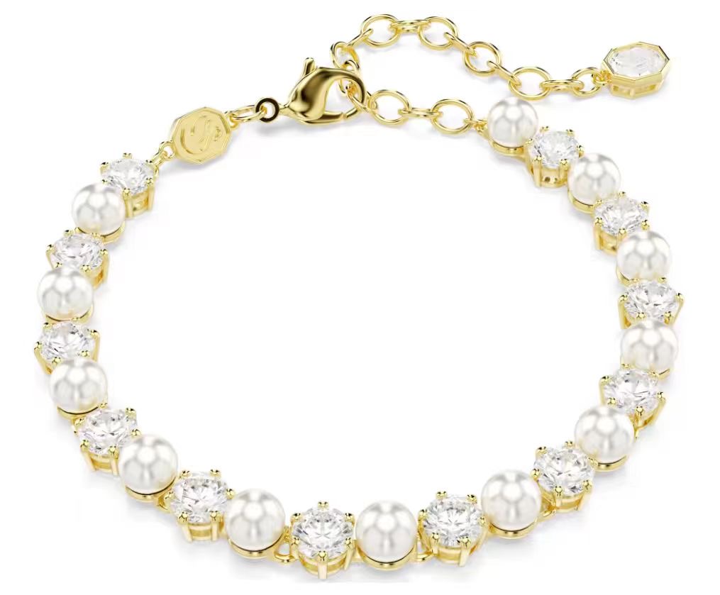 Brazalete Swarovski perlas y cristales alternados dorado