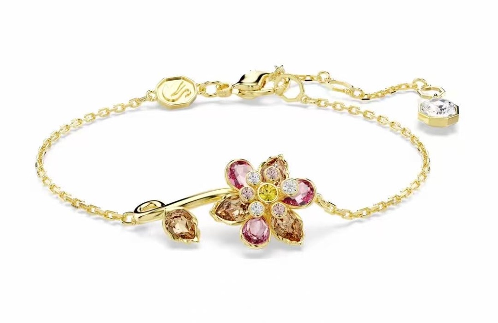 Brazalete Swarovski Flor Cristales Rosa y Champán