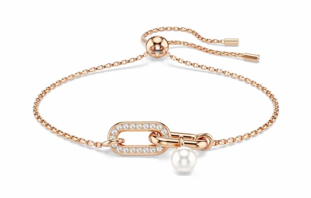 Brazalete Swarovski Eslabón Pavé y Perla Oro Rosa