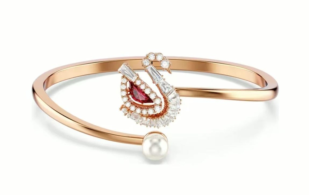 Brazalete Swarovski Swan Rígido Perla y Rubí