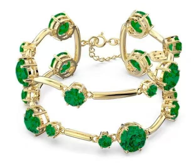 Brazalete Swarovski Doble Hilera Cristal Verde