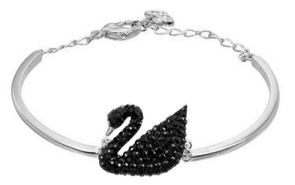 Brazalete Swarovski Swan Cisne Pavé Negro y Rodio