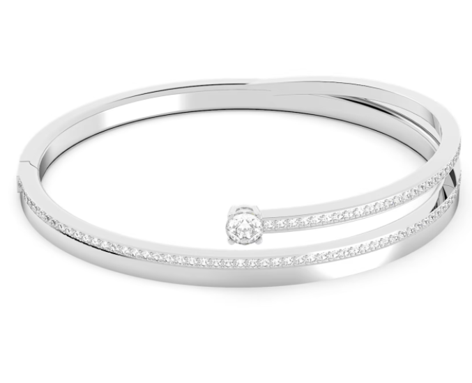 Brazalete Swarovski Doble Banda Solitario Plateado