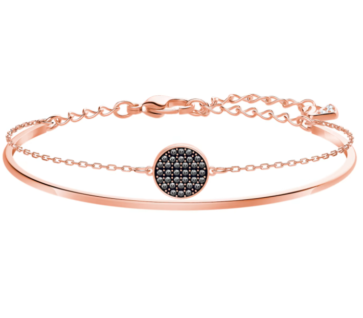 Brazalete Swarovski Disco Pavé Negro Oro Rosa