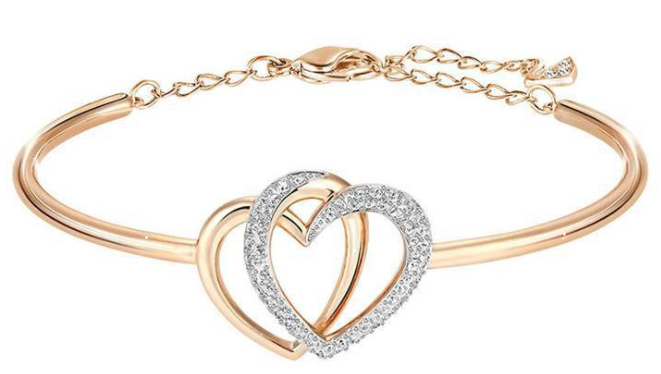 Brazalete rígido Swarovski Doble Corazón Pavé Oro Rosa