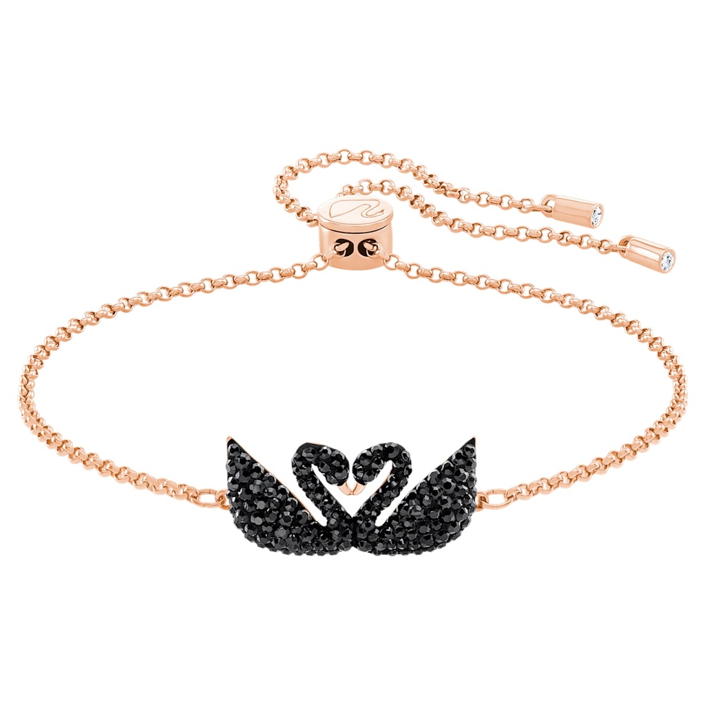Pulsera ajustable Swarovski Swan cisnes negros oro rosa