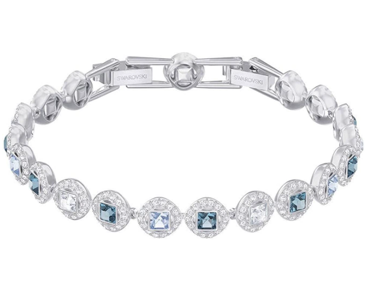 Brazalete tenis Swarovski cristales azules y blancos